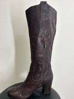 Frye Carson Mid Heel Tab Brown Leather Boots, 10