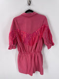 New Fantastic Fawn Pink Denim Tassel Romper, M