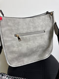 Jen & Co Gray Faux Leather Crossbody Bag, 11.5"x12"