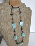 Vintage Rose Quartz Amazonite Necklace, 16"