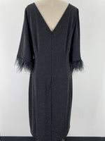 Adrianna Papell Black Metallic with Feather Trim Dress, 18