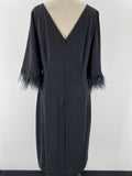 Adrianna Papell Black Metallic with Feather Trim Dress, 18