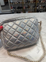 New Thomas & Lee Silver Quilted Crossbody Bag, 8"x6"