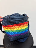 MZ Wallace Blue Quilted Nylon Rainbow Crossbody Tote Bag, 9"x12"