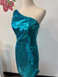 One Shoulder Blue Dress, 4