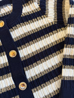 Talbots Navy/Gold/White Stripe Cardigan, 2X Petite