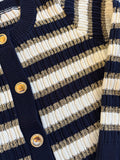 Talbots Navy/Gold/White Stripe Cardigan, 2X Petite