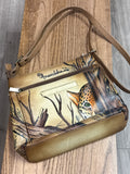 Anuschka Hand Painted Leopard Crossbody Bag, 10.5"x9.5"
