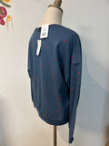 New Alya Blue Heart Print Lightweight Sweatshirt, M