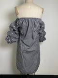 MSK Gray Stripe with Pearl Accents Dress, M