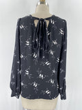 Loft Black Bird Print Top, XS