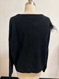 Scripted Black 100% Cashmere with Ostrich Feather Trim Sweater, L