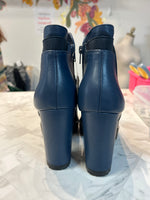 Allegra K Navy Leather Ankle Boots, 7.5