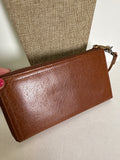 Margot Brown Leather Wristlet/Wallet, 8"x4.25"
