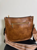 HK Cluf Brown Faux Leather Crossbody Bag + 2 Straps, 12"x10.5"
