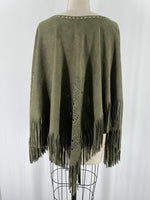 Cato Green Fringe Poncho, One Size