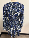 Sunday Up Blue Deep V-Neck Dress, L