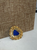 Gold/Blue Heart Brooch, 1.25"