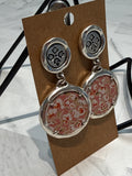 Patricia Nash Silver-Tone Rose-Print Leather Inset Earrings