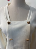 Chic Wish Ivory with Gold Heart Buttons Cropped Sweater, L