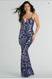 New Windsor Evelyn V-Neck Mermaid Sequin Lavender Dress, XS