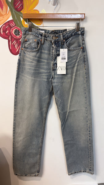 New Zara Button Fly Mid Rise Straight Jeans, 4