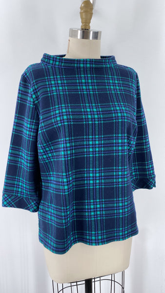 Talbots Green/Black Plaid Top, XL Petite