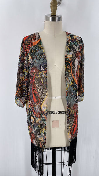 See You Monday Black Fringe Kimono, XS