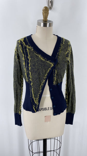 L.A.M.B. Navy/Green Cashmere Blend Cardigan, S