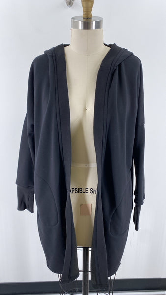 Mono B Black Pocket Hooded Open Front Cardigan, S/M