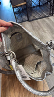 New Frye Silver Metallic Leather Melissa Hobo Bag, 12.5"W x 12.5"H x 5"D