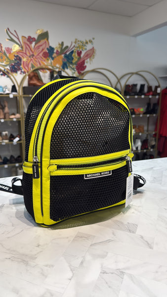Michael Kors Danika Neon Yellow & Black Mesh Backpack, 12"x10"