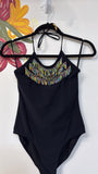 Red Carter Black Halter One Piece Swimsuit, 8