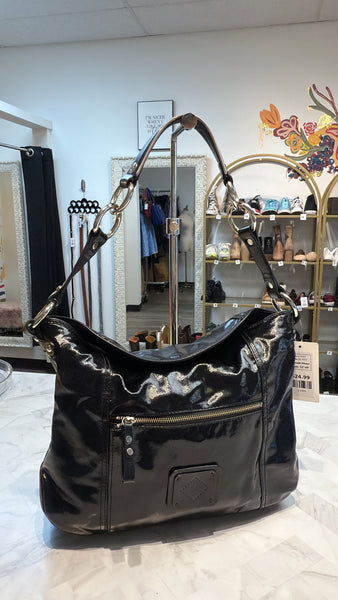 Donald Pliner Black Leather Shoulder Bag, 12"x9"