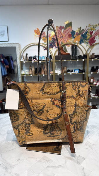 Patricia Nash Leather Aveley European Map Crossbody, 12"x9"