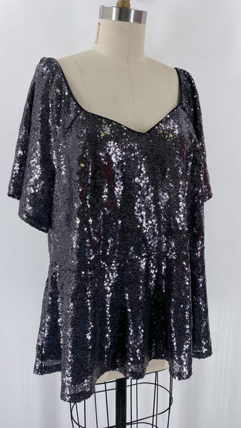 Lane Bryant Black Sequin Top, 22