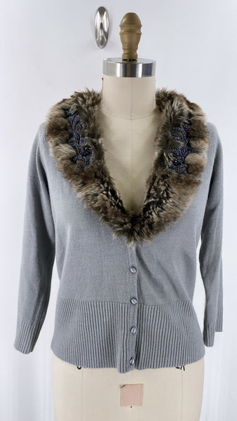 Heather B Gray Removable Collar Cardigan, M