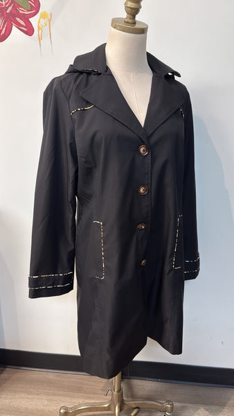 Chico's Black Removable Hood Jacket, M (no belt)