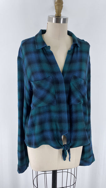 Cloth & Stone Tie Front Plaid Top, XL