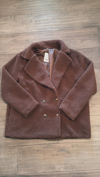 Brown Teddy Bear Double Breasted Pocket Jacket, XXL