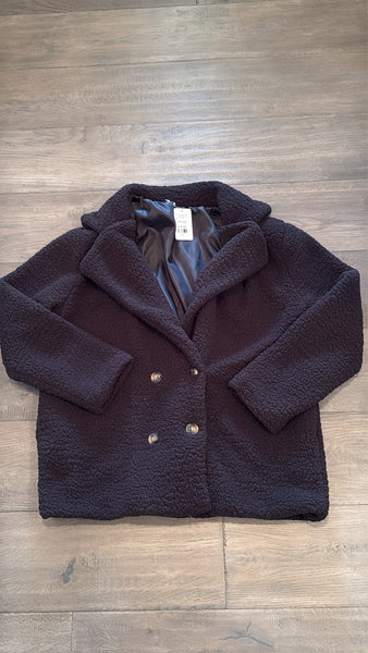 Black Teddy Bear Double Breasted Pocket Jacket, 2XL