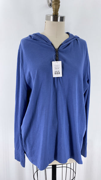 Belle Kim Gravel Blue Hooded Pullover, XL