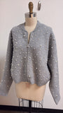 Nine West Gray with Pearl Accents Sweater Jacket, XL