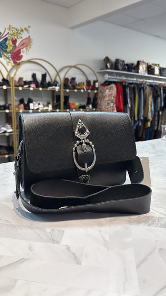 Christina Christi Black Leather Crossbody Bag, 10"x7.5"
