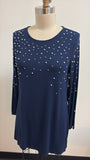 New Chico's Blue Pearl Detail Top, S
