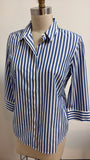 New Chico's Blue Stripe 3/4" Sleeve Top, S