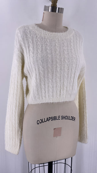 Garage White Cropped Sweater, S