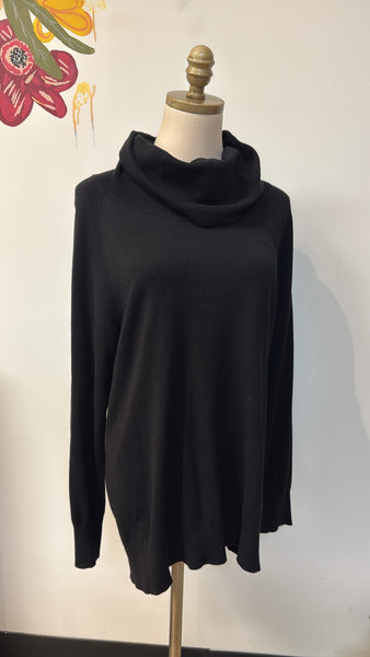 Grace Black Turtleneck Split Sleeve Sweater, L