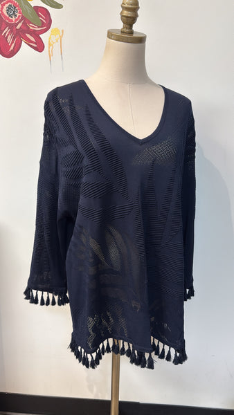 Chico's Navy Semi-Sheer Sweater, XL