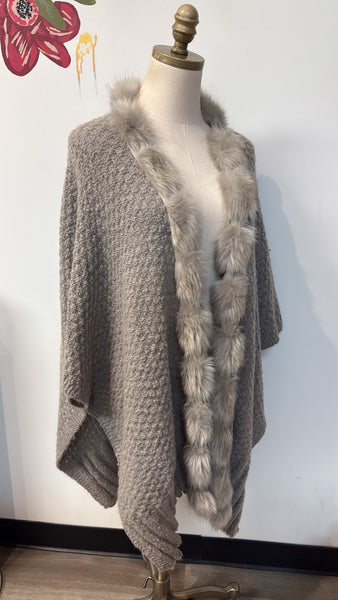 Faux Fur Trim Cardigan, XL/XXL
